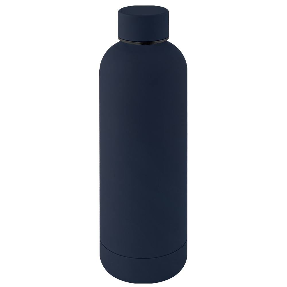 Bouteille publicitaire 500ml inox recyclé RUBBER Bleu marine